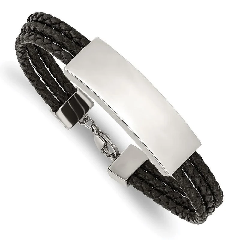 Ladies bracelets river shine -Stainless Steel Polished Black Leather Multi Strand 8in ID Bracelet