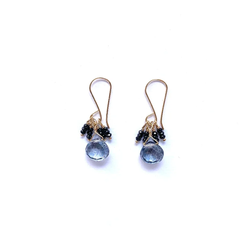 ladies earrings medium-Black spinel and grey quartz bead earring