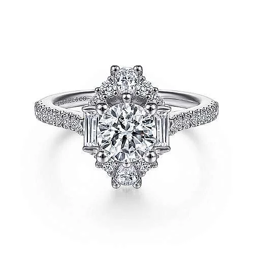 ladies engagement rings chic-Carrington - Unique 14K White Gold Art Deco Halo Diamond Engagement Ring