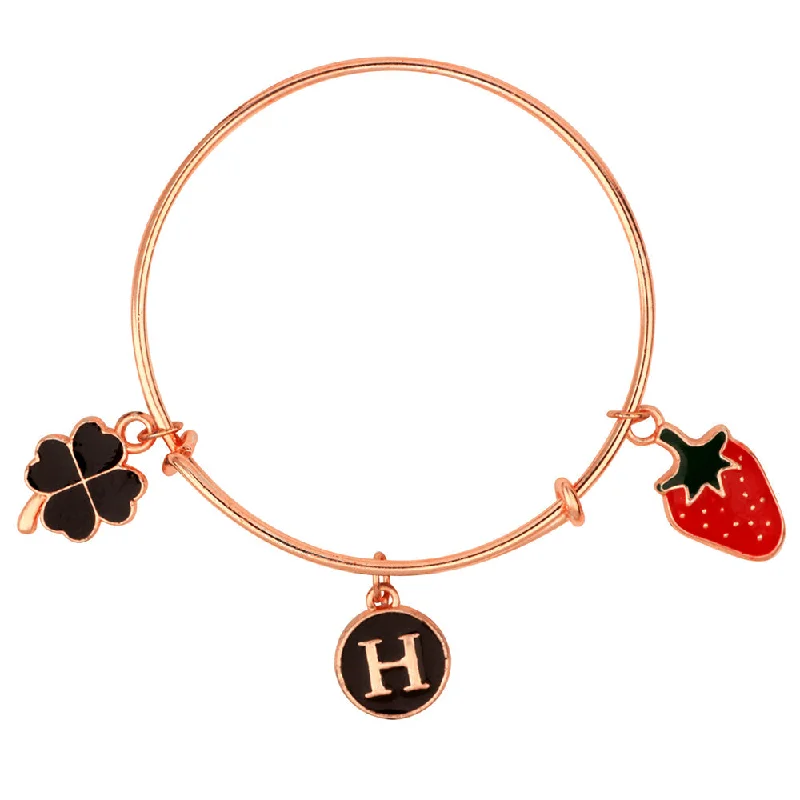 Ladies bracelets salt pepper glow -Mahi H Letter Floral & Strawberry Shaped Charm Bracelet with Rose Gold Plated for Kids (BRK1100860Z)