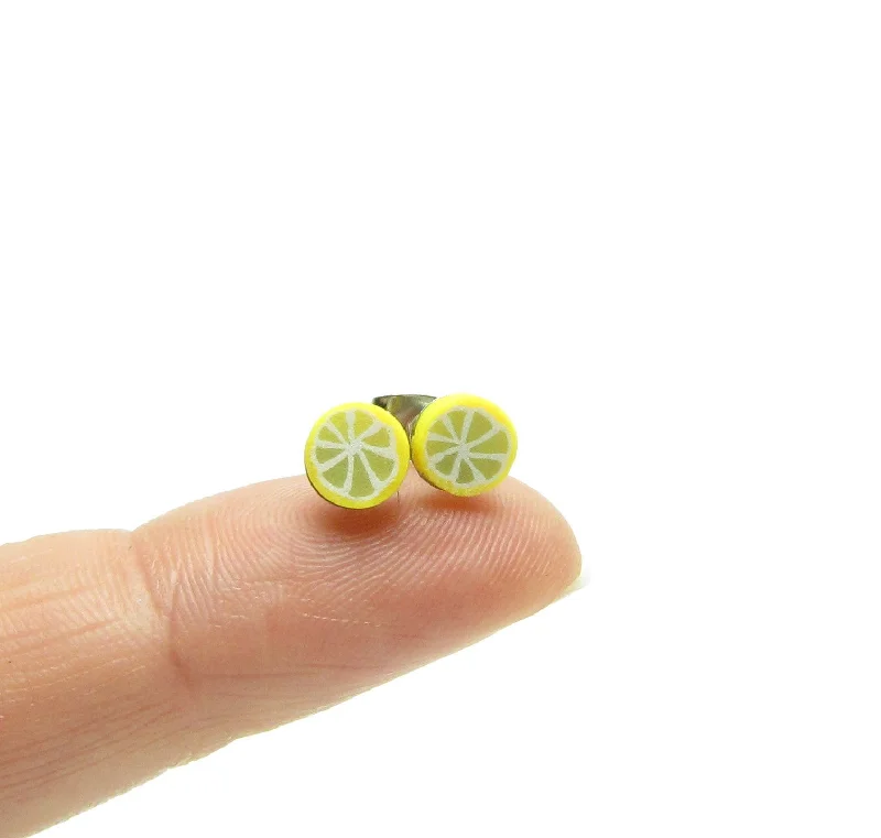 ladies earrings memory-Lemon Slice Earrings Polymer Clay Yellow Posts