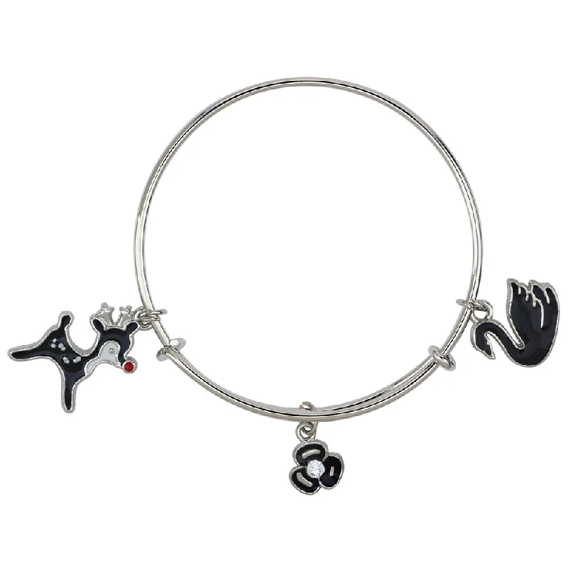 Ladies bracelets greek charm -Mahi Duck, Dog & Floral Shaped Rhodium Plated Enamel Work Charms Bracelet for Kids (BRK1100881R)