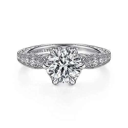 ladies engagement rings materials-Mali - Vintage Inspired 18K White Gold Round Diamond Engagement Ring