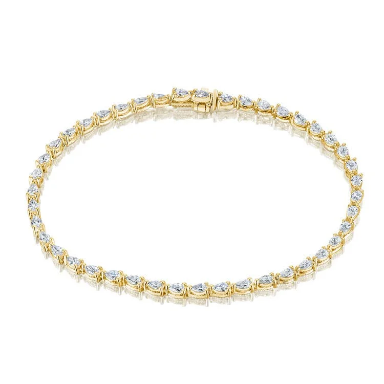 Ladies bracelets cubic zirconia glow -Stilla | Pear Diamond Tennis Bracelet in 18k Yellow Gold FB6737Y