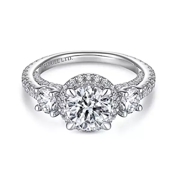 ladies engagement rings tribal-Darla - 18K White Gold Round Three Stone Diamond Engagement Ring