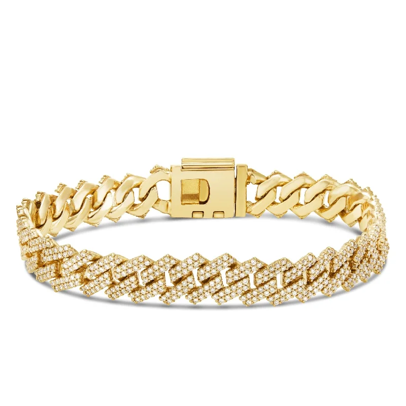 Ladies bracelets romance gift -10K Gold 6.22ct 12mm Prong-set Diamond Cuban Bracelet