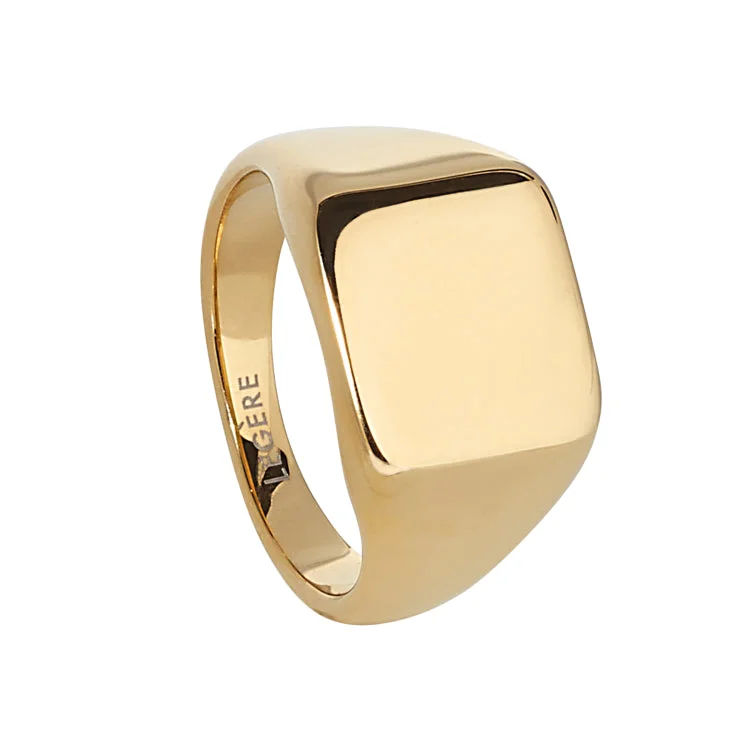 ladies rings online shop-Gold IP Finish Stainless Steel Square Signet Ring  - Size 10