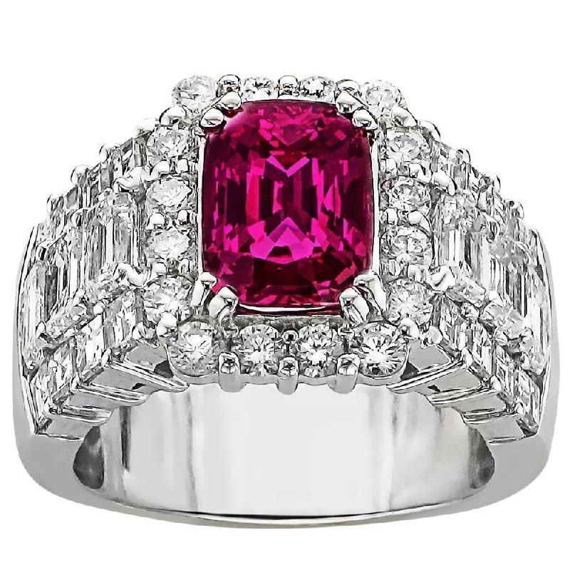 ladies rings romantic-JULEVE 18KT GOLD 3.11 CT PINK-RED SAPPHIRE & 3.46 CTW DIAMOND RING