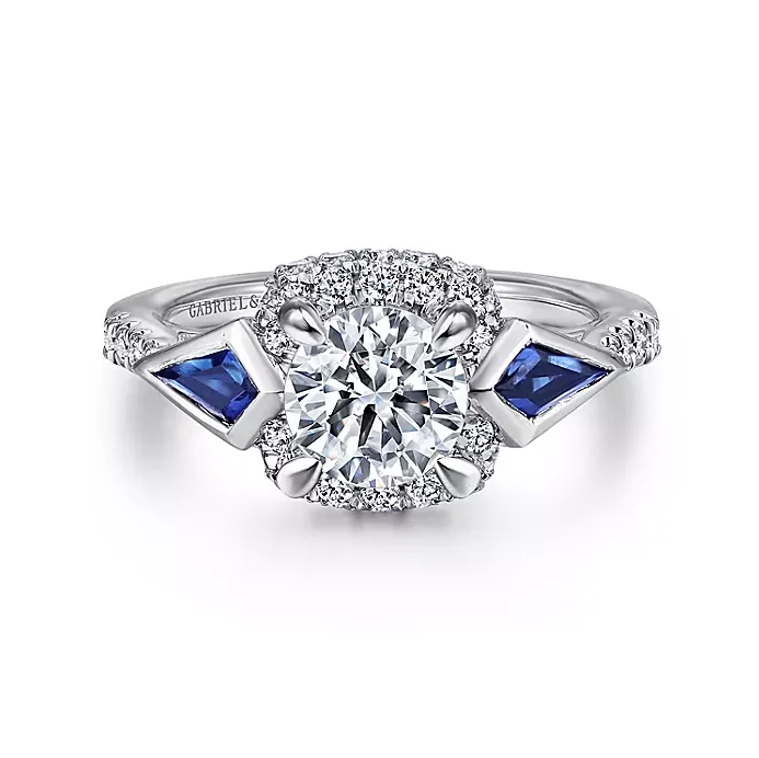 ladies engagement rings open-Allegra - 14K White Gold 3 Stone Sapphire and Diamond Engagement Ring