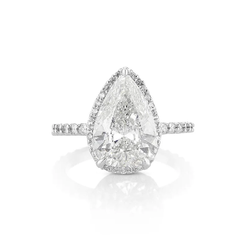 ladies engagement rings marquise-3.07 CT Pear Cut Diamond and 0.75 Cttw Halo Platinum Engagement Ring