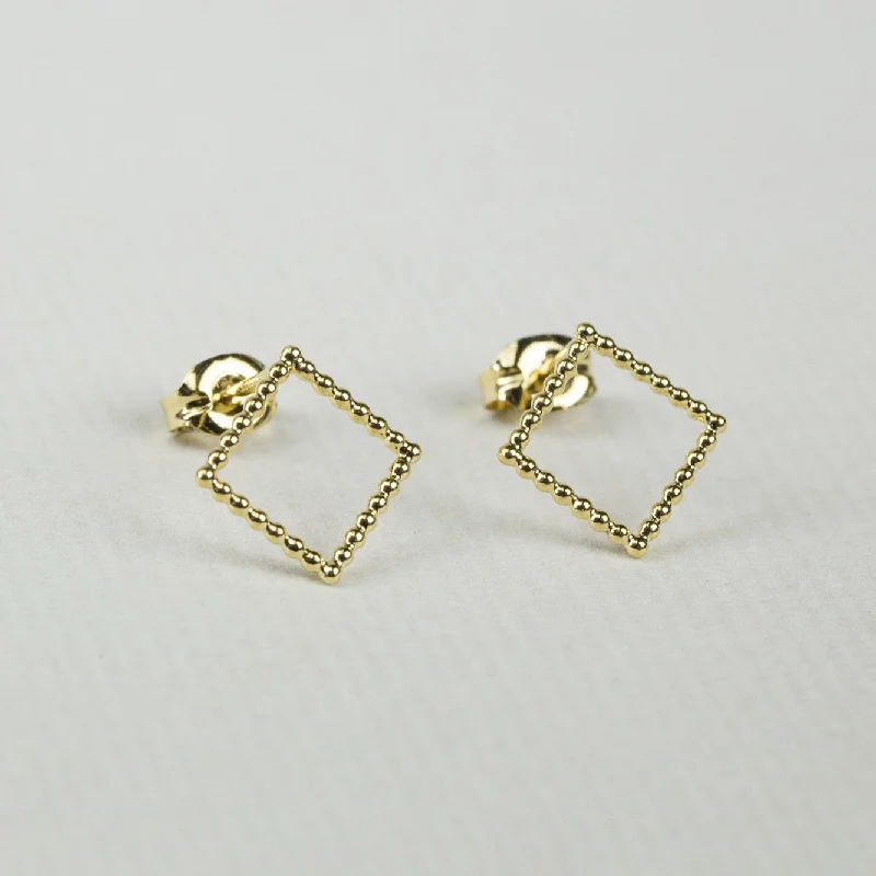 ladies earrings 1920s-Beaded Gold Plated Square Stud Earrings