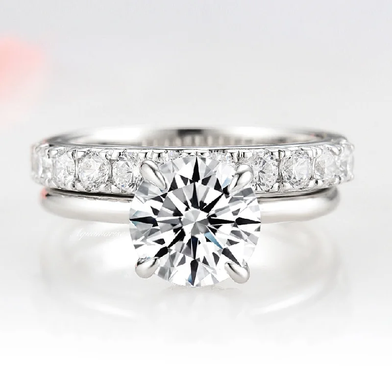 ladies engagement rings meaningful-1.5CT Round Cut Moissanite Engagement Ring- 14K White Gold