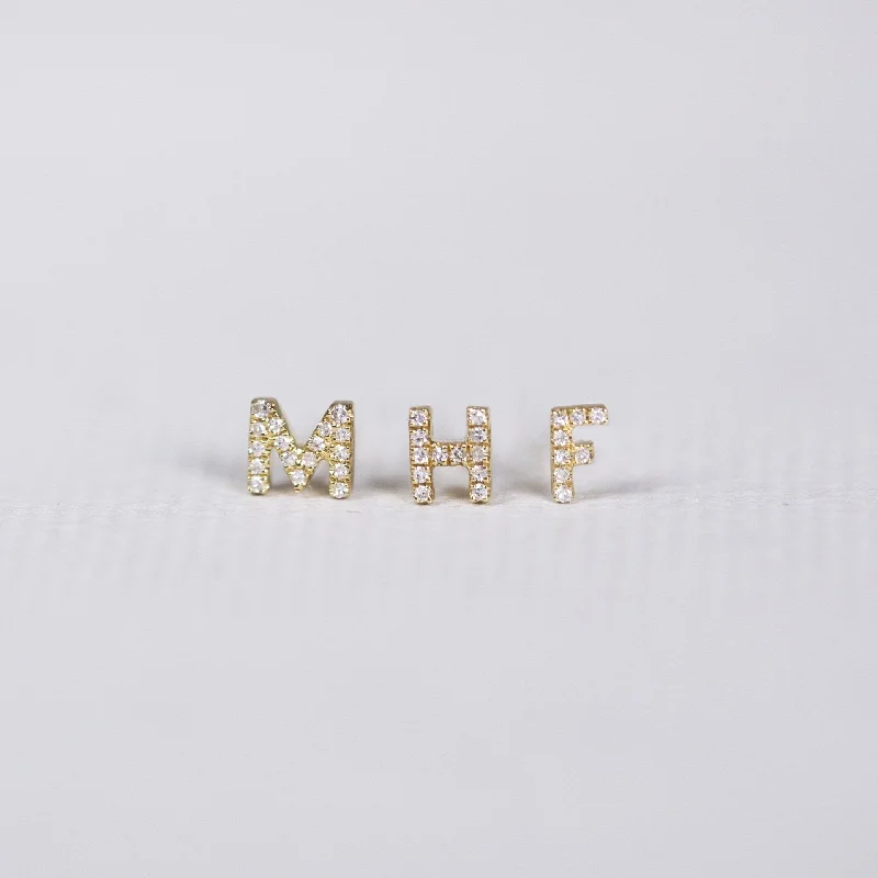 ladies earrings vintage-Gold Diamond Letter Stud Earrings