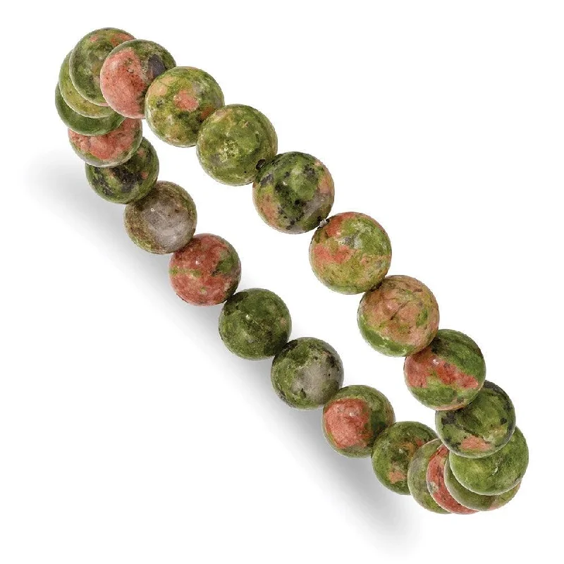 Ladies bracelets proposal glow -Unakite Agate Beaded Stretch Bracelet