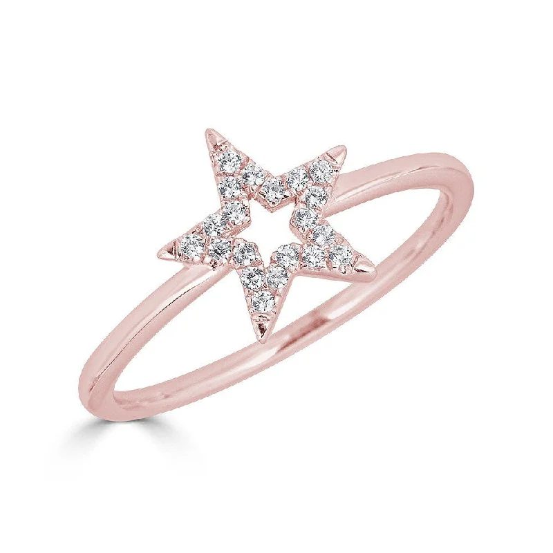 ladies rings monochrome-EMILIQUE 14KT GOLD 1/10 CTW DIAMOND OPEN STAR RING