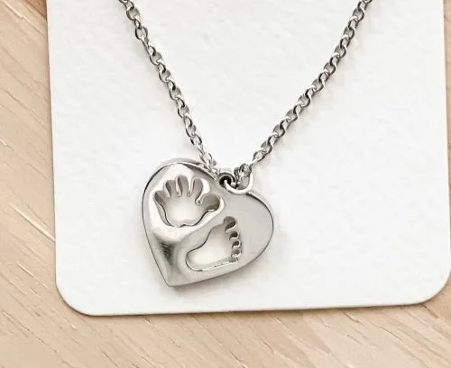 Ladies necklaces lotus drop -Stainless Steel Necklace with Baby Foot and Hand Print