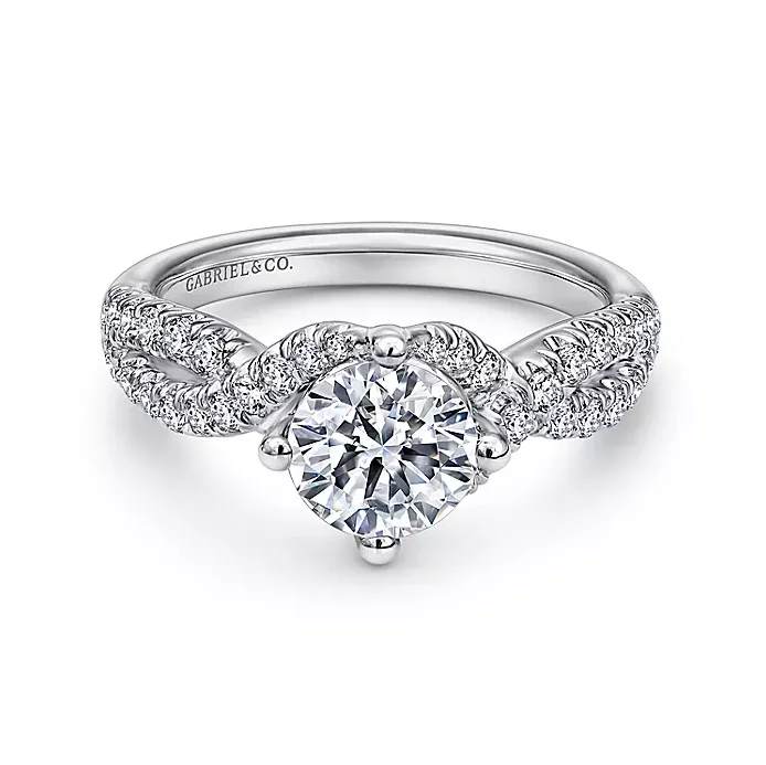 ladies engagement rings flower-Alexis - 14K White Gold Round Twisted Diamond Engagement Ring