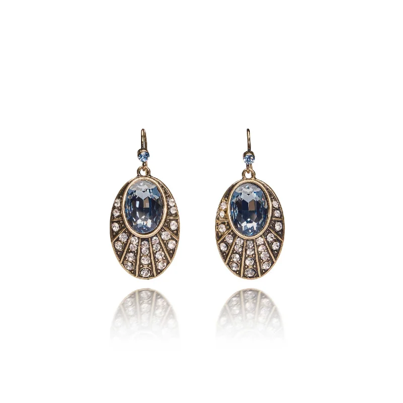 ladies earrings art deco-Sapphire Oval Stone 1920s Earrings: Art Deco Earrings