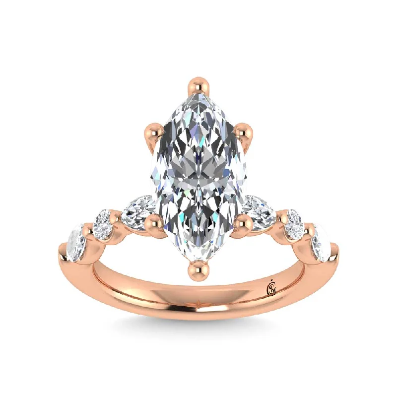 ladies engagement rings custom design-14K Rose Gold Lab Grown Diamond 3 5/8 Ct.Tw. Marquise & Round Engagement Ring (Marquise Center)