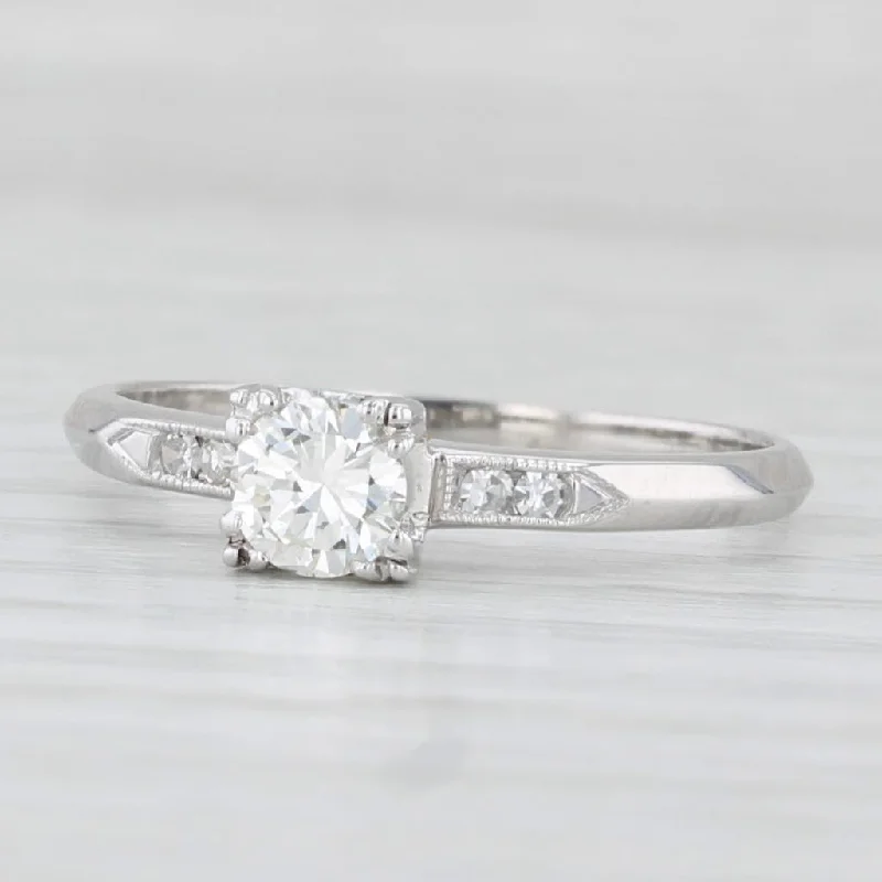 ladies engagement rings cleaning-0.40ctw Round Vintage Engagement Ring 18k White Gold Size 7.5