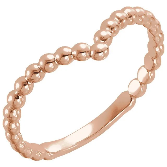 ladies rings premium quality-14KT Gold Beaded Stackable "V" Ring