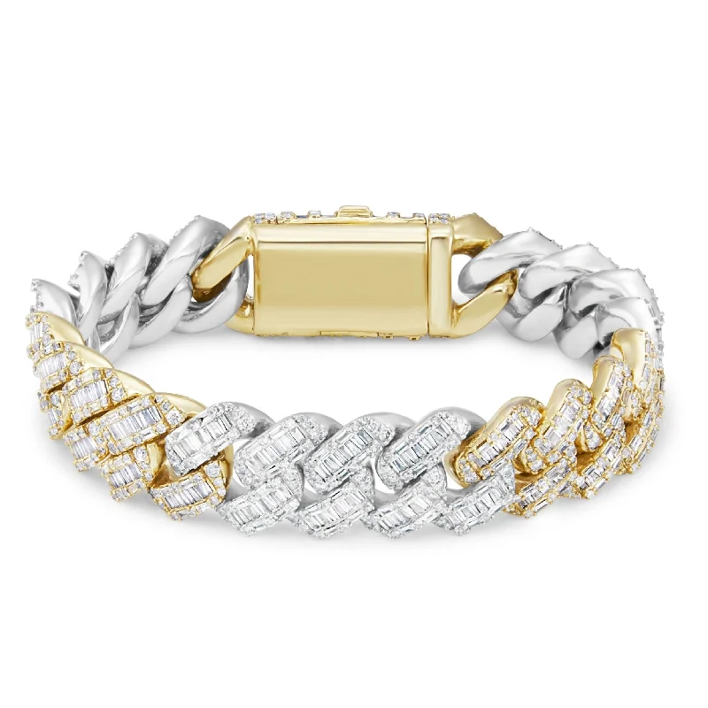 Ladies bracelets platinum sparkle -10K Gold Two Tone 10.25ct Baguette Diamond 10mm Cuban Bracelet