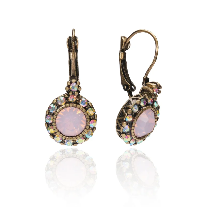 ladies earrings 1920s-Vintage Pink Earrings : Pink Opal Stone Earrings