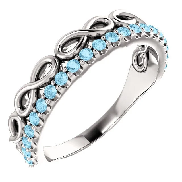 ladies rings personalized gift-14KT GOLD 0.35 CTW AQUAMARINE INFINITY STACKABLE RING