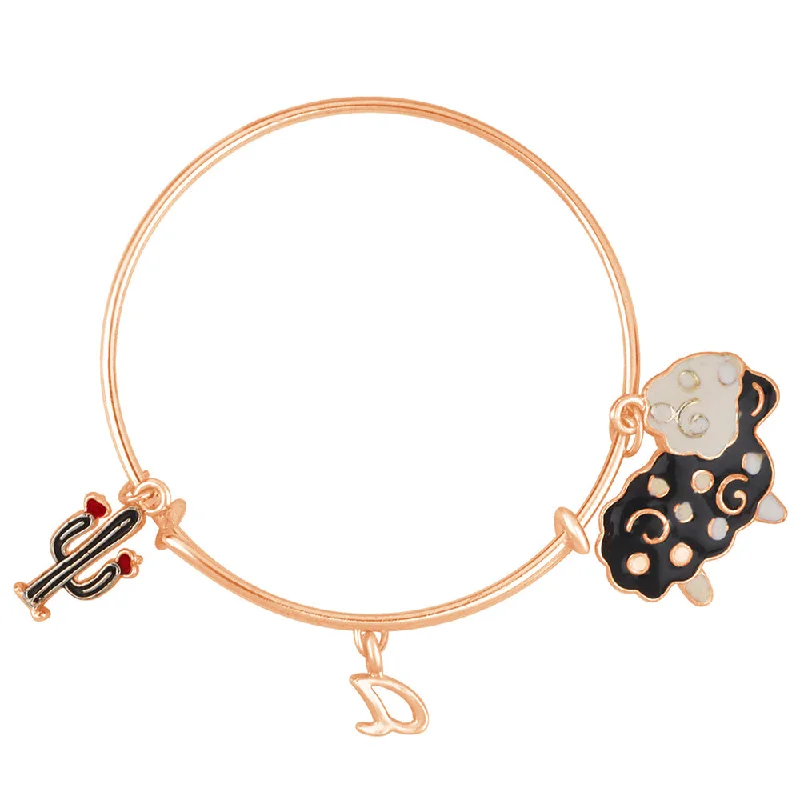 Ladies bracelets love charm -Mahi A Letter Cactus & Ship Shaped Rose Gold Plated Enamel Work Charms Kids Bracelets for Kids (BRK1100980Z)