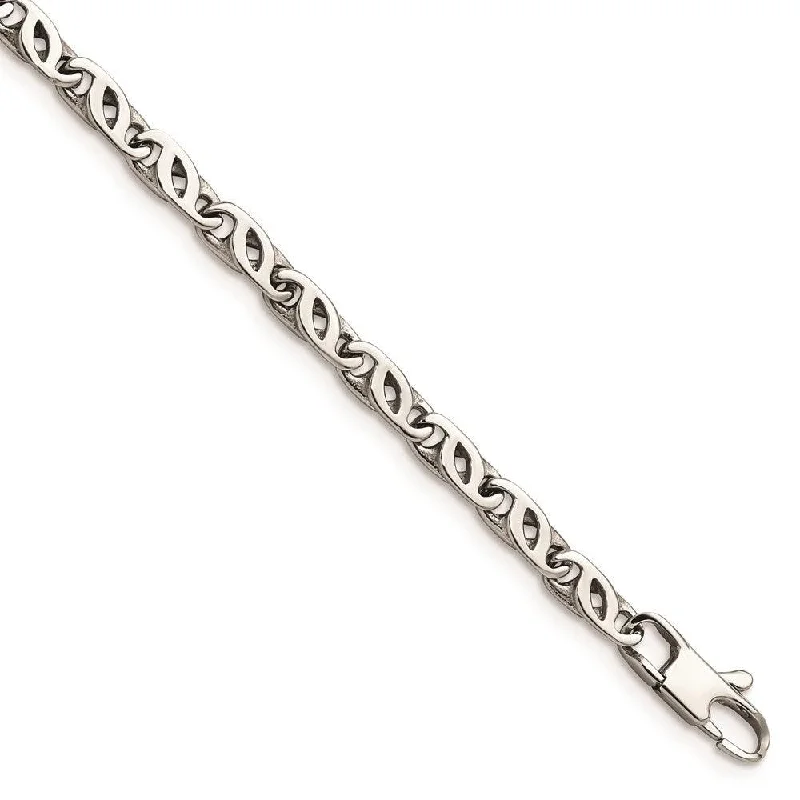 Ladies bracelets art deco charm -Stainless Steel Polished Fancy Link 7.5in Bracelet