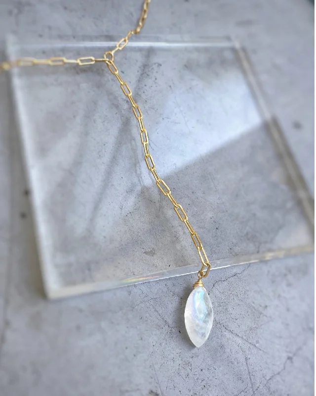 Ladies necklaces promise charm -Moonstone Marquise  Y Necklace