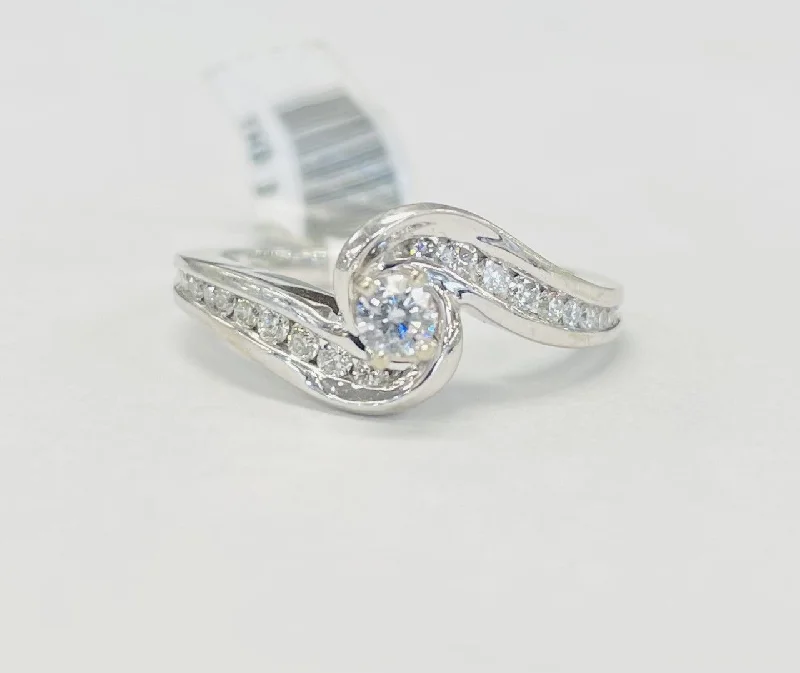 ladies engagement rings mid century-Twist Swirl White Gold Diamond Engagement Ring