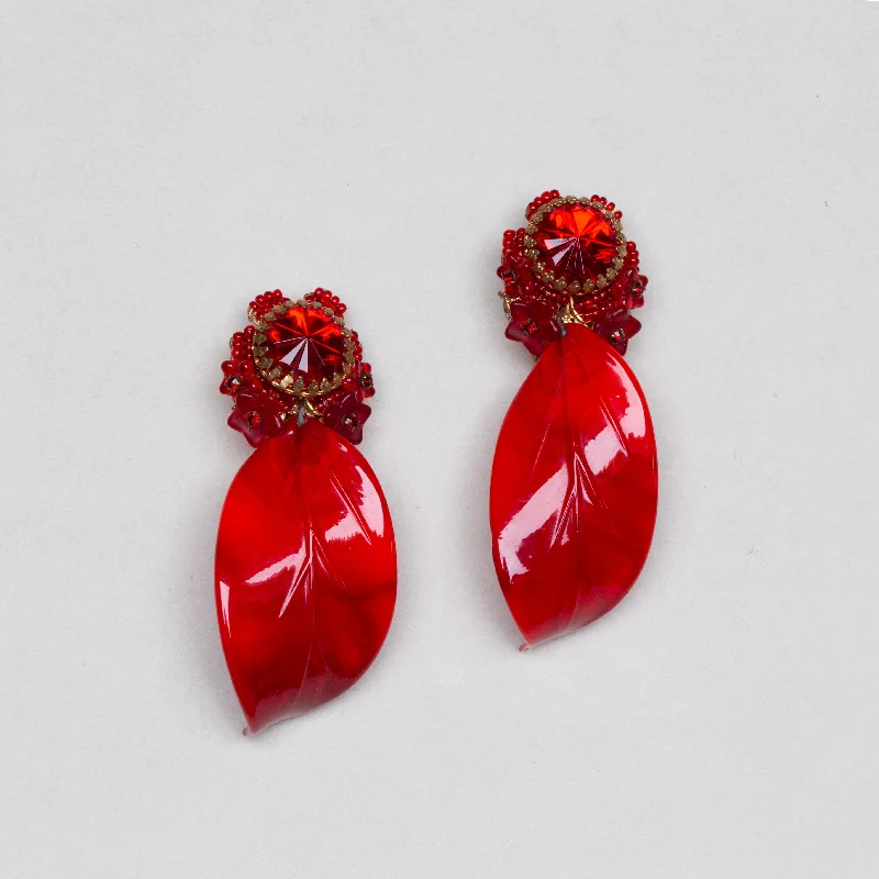 ladies earrings symmetrical-Vintage Red Leaf Clip-on Earrings