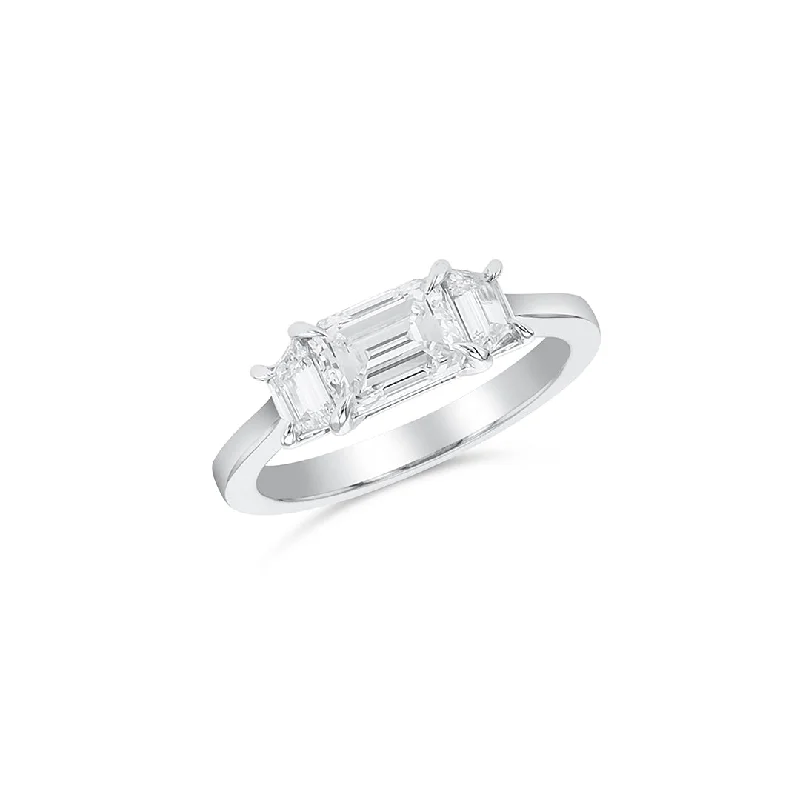 ladies engagement rings gift box-14K White Gold 1.01 CT Emerald Cut and 0.40 CT Baguette Diamond East-West Engagement Ring