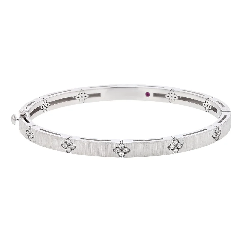 Ladies bracelets spirit shine -Love in Verona Diamond Satin Bangle Bracelet in 18K White Gold