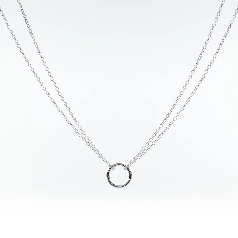 Ladies necklaces silver charm -Double Chain Circle Necklace