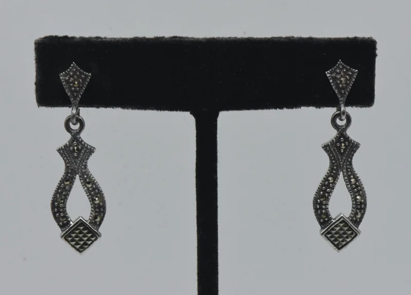 ladies earrings treat-Vintage Sterling Silver and Marcasite Dangle Earrings