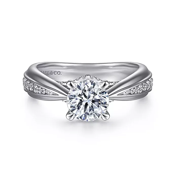 ladies engagement rings latest-Raiza - 14K White Gold Wide Band Round Diamond Engagement Ring