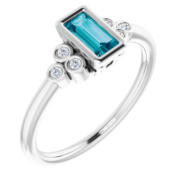 ladies rings unique-Platinum Natural London Blue Topaz & .06 CTW Natural Diamond Ring