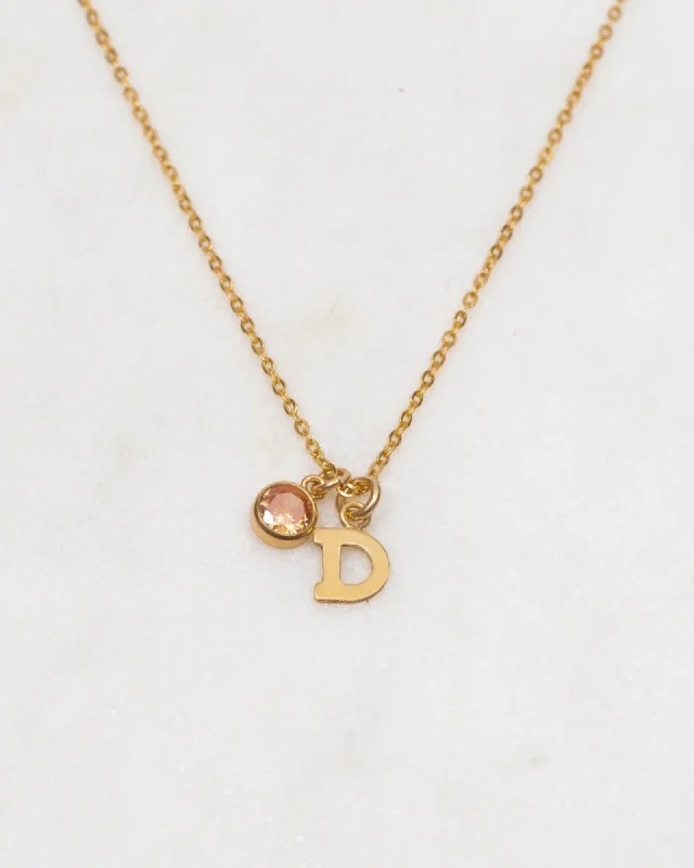 Ladies necklaces elegant charm -Initial D with Birthstone Necklace