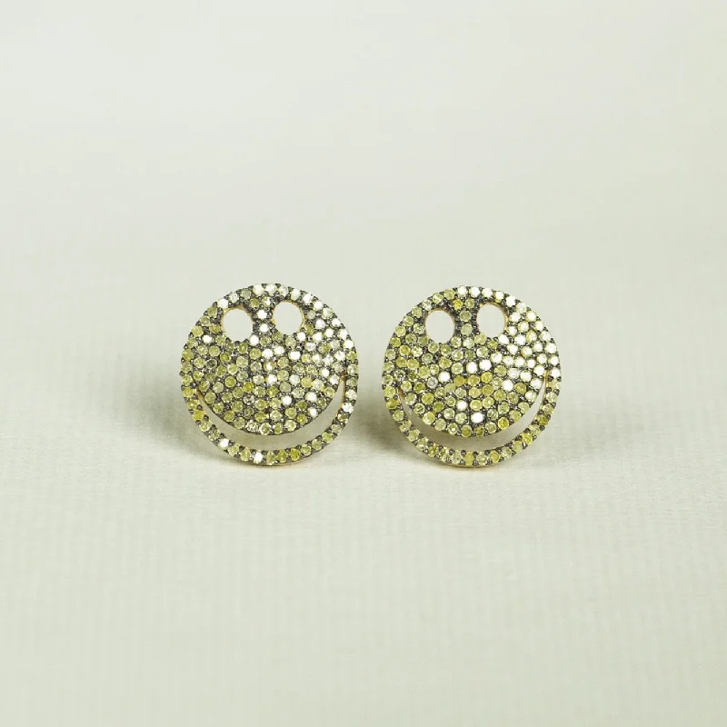 ladies earrings tarnish free-Yellow Diamond Smiley Face Stud Earrings