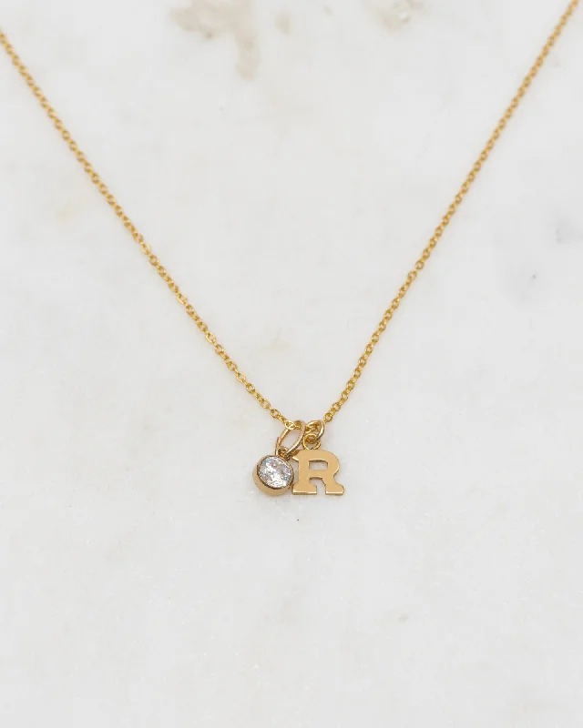 Ladies necklaces nautical charm -Initial R with Birthstone Necklace