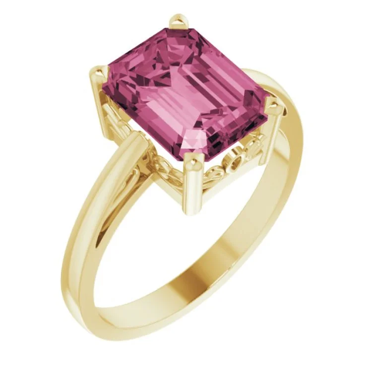 ladies rings natural-14K Yellow Natural Pink Tourmaline Scroll SettingÂ® Ring