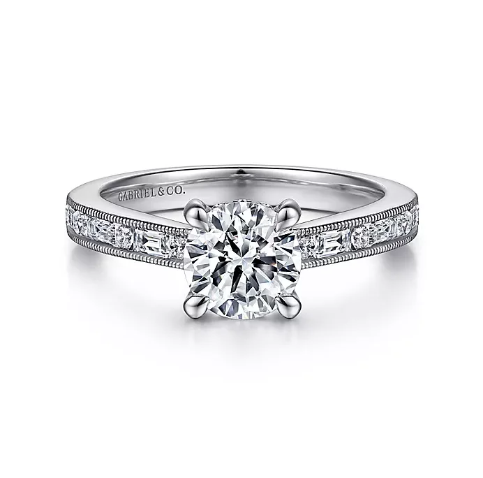 ladies engagement rings sun-Iza - 14K White Gold Round Diamond Engagement Ring