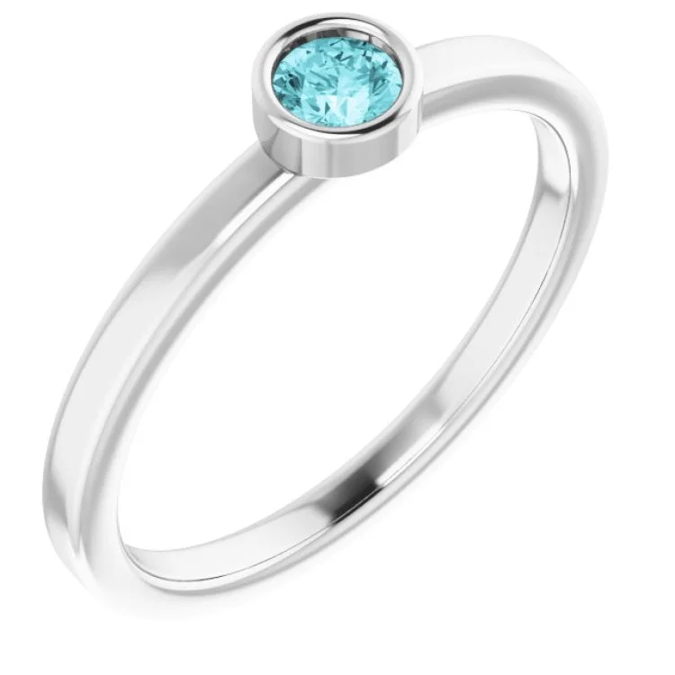 ladies rings harmony-Rhodium-Plated Sterling Silver 5 mm Imitation Blue Zircon Ring