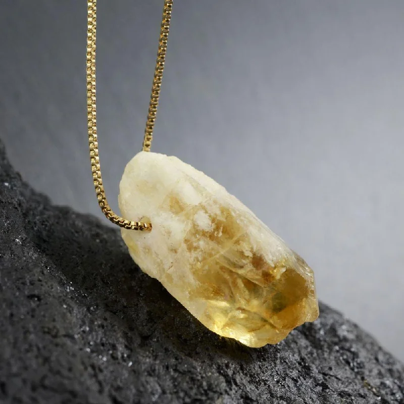 Ladies necklaces double charm -Raw Citrine Crystal Necklace