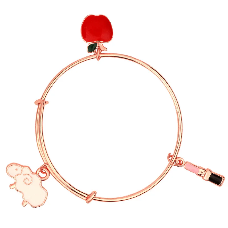 Ladies bracelets horoscope charm -Mahi Rose Gold Ship & Apple Shaped Colorful Enamel Work Charms Girls Bracelets (BRK1100824Z)