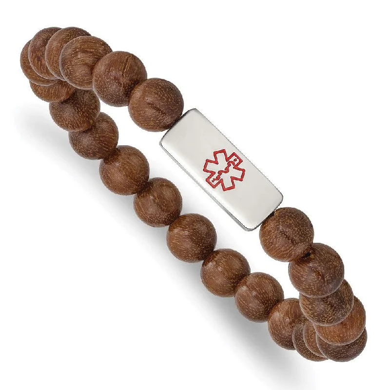 Ladies bracelets pearl sophistication -Stainless Steel Polished with Enamel Medical ID Zingana Wood Bracelet