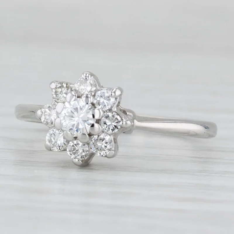 ladies engagement rings holder-0.40ctw Round Diamond Engagement Ring 14k White Gold Flower Design