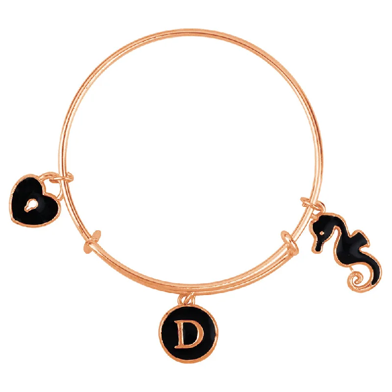 Ladies bracelets map charm -Mahi D Letter Lock & Sea Horse Shaped Rose Gold Plated Enamel Work Charms Kids Bracelets for Kids (BRK1100975Z)